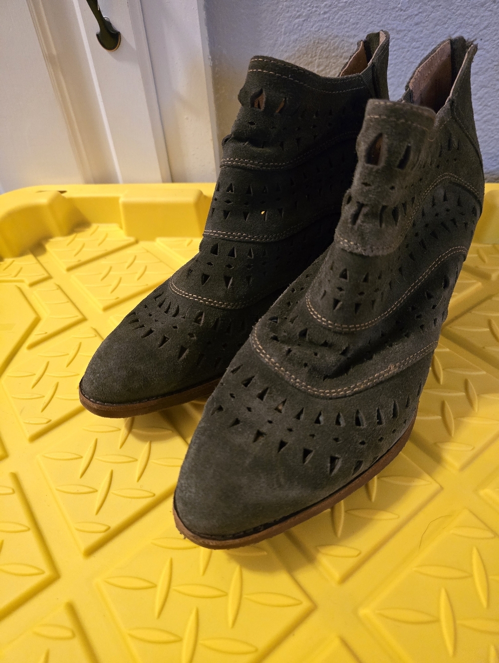 Sofft Olive Suede Cutout Ankle Boots